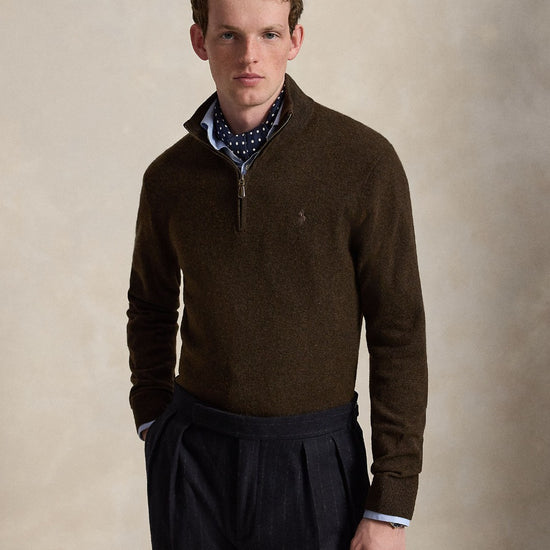 Merino Wool Half Zip Pullover Cinnamon Brown Heather