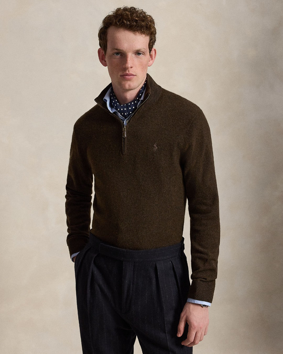 Merino Wool Half Zip Pullover Cinnamon Brown Heather