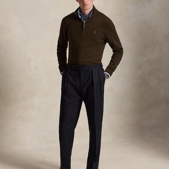 Merino Wool Half Zip Pullover Cinnamon Brown Heather