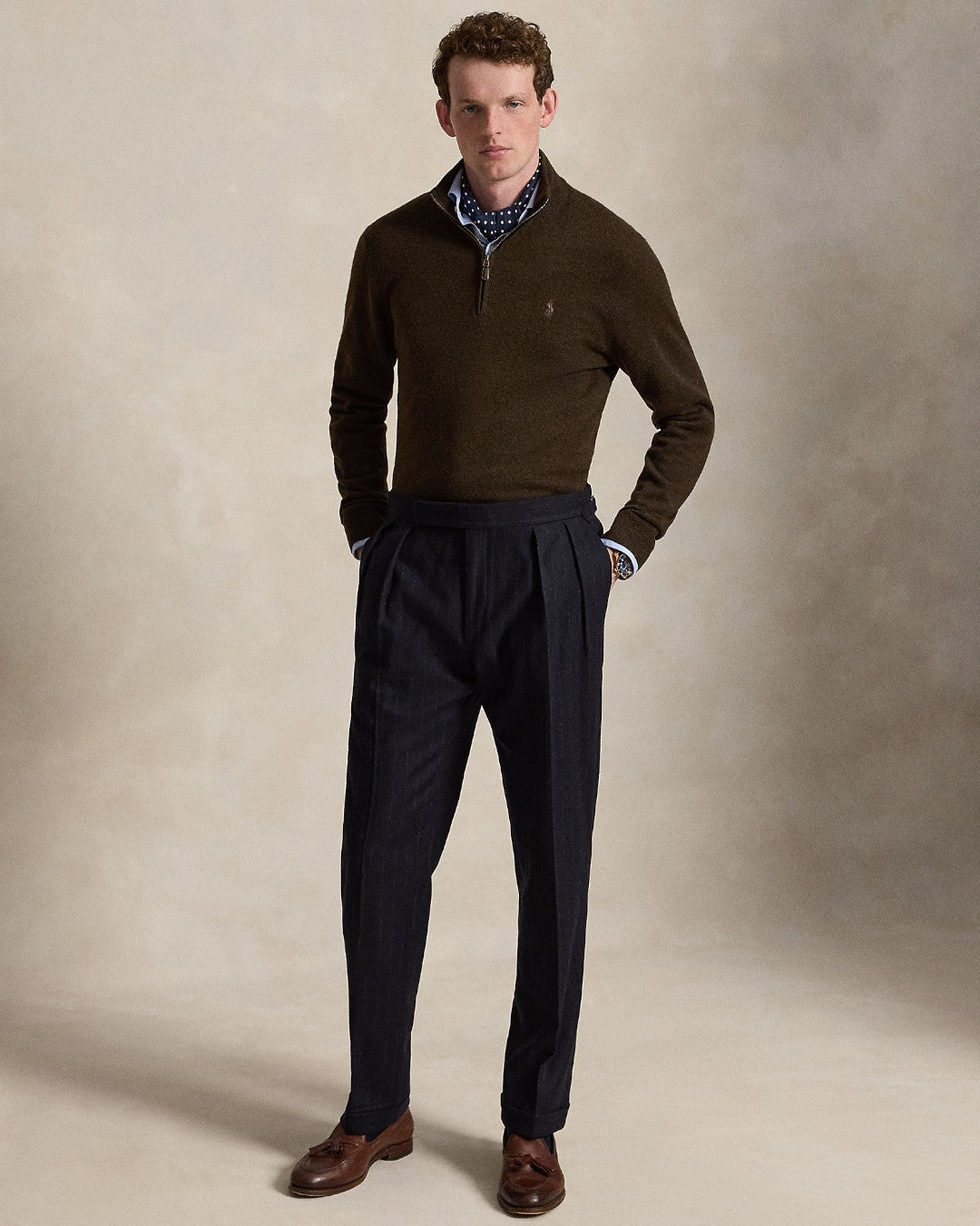 Merino Wool Half Zip Pullover Cinnamon Brown Heather