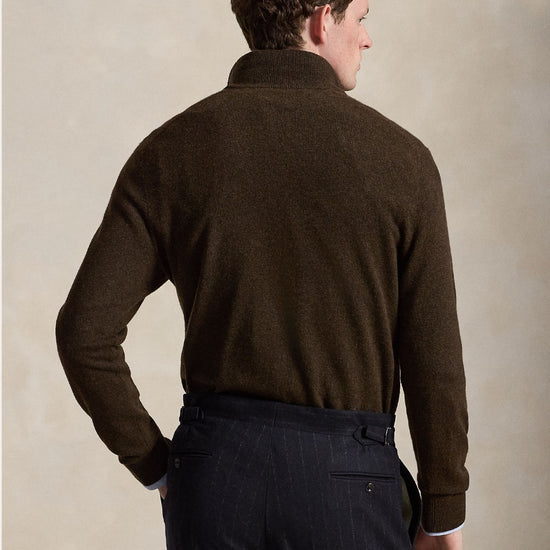 Merino Wool Half Zip Pullover Cinnamon Brown Heather