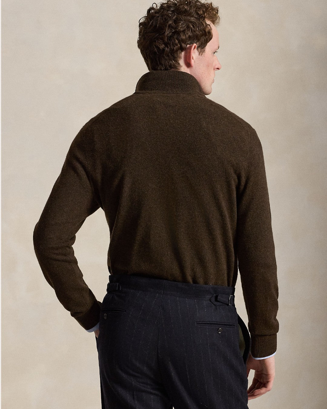 Merino Wool Half Zip Pullover Cinnamon Brown Heather