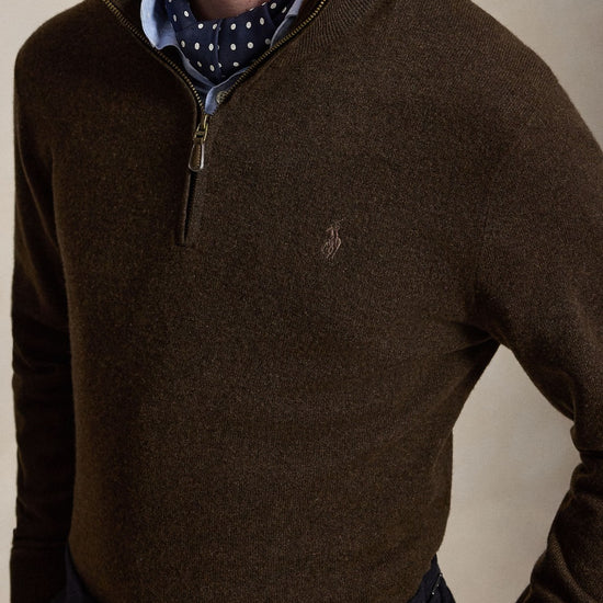 Merino Wool Half Zip Pullover Cinnamon Brown Heather