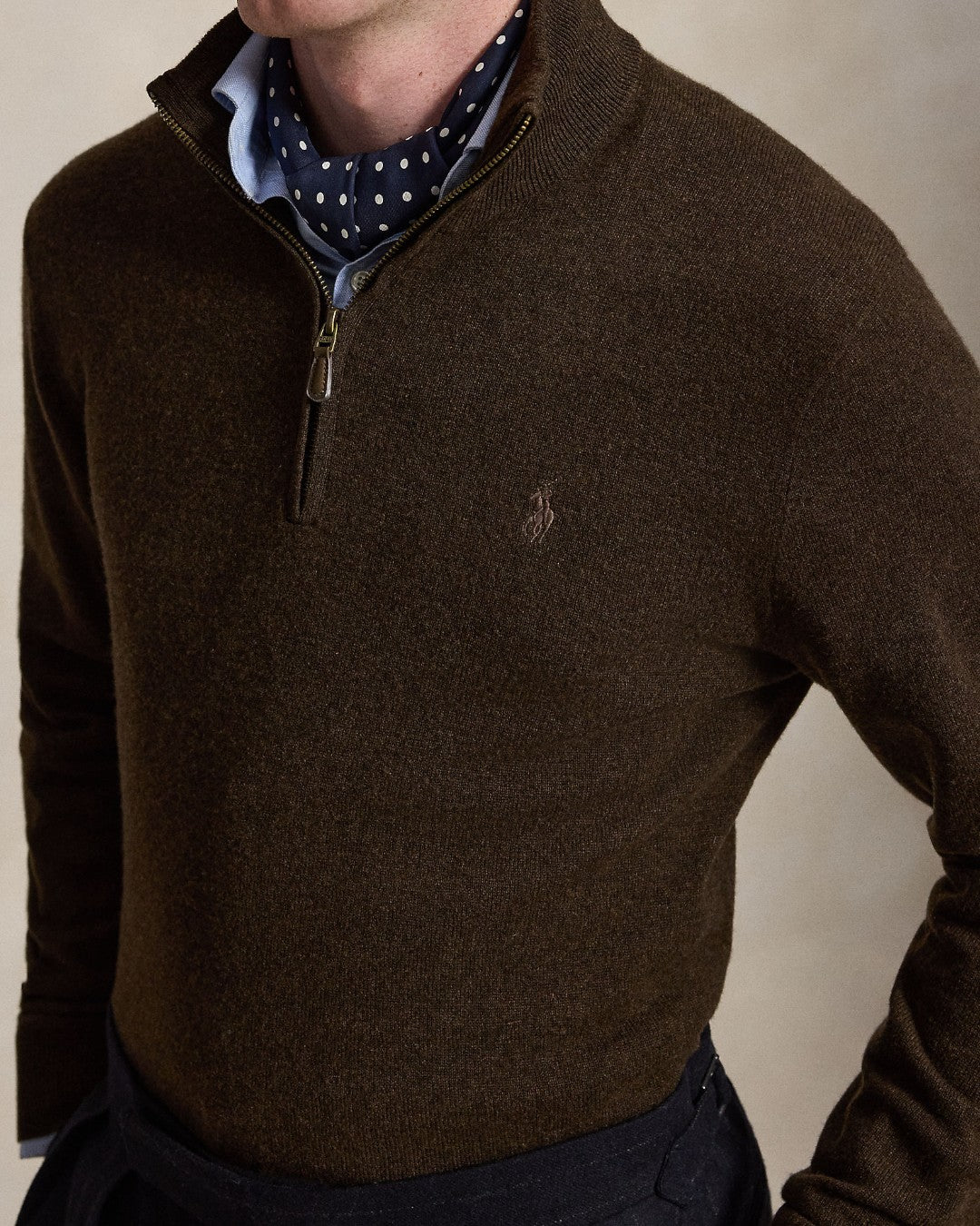 Merino Wool Half Zip Pullover Cinnamon Brown Heather
