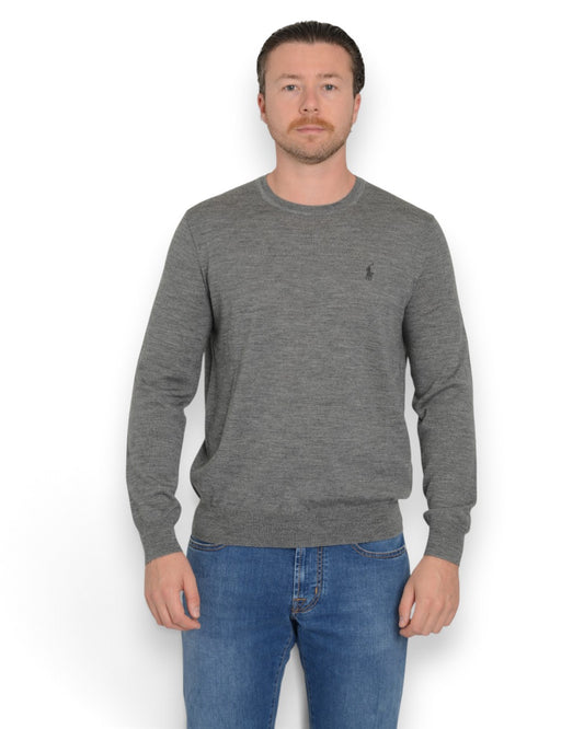 Merino Wool Crew Neck Pullover Fawn Grey Heather