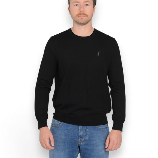 Merino Wool Crew Neck Pullover Polo Black