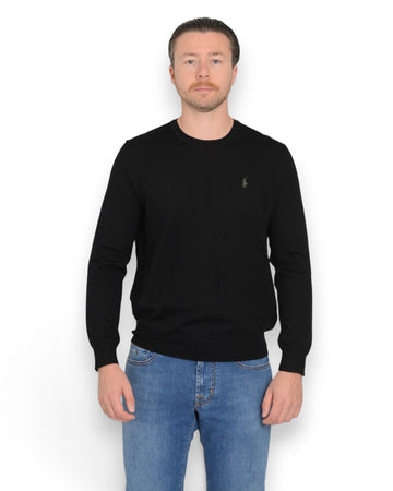 Merino Wool Crew Neck Pullover Polo Black