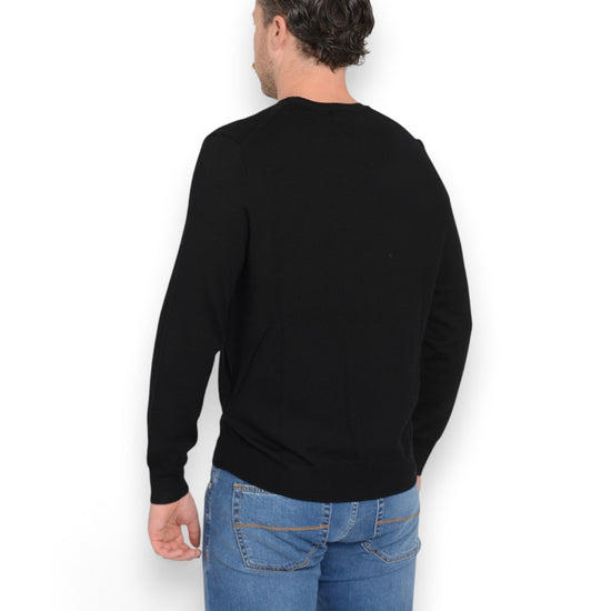 Merino Wool Crew Neck Pullover Polo Black