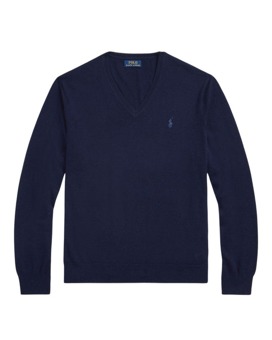 Merino Wool V Neck Pullover Hunter Navy