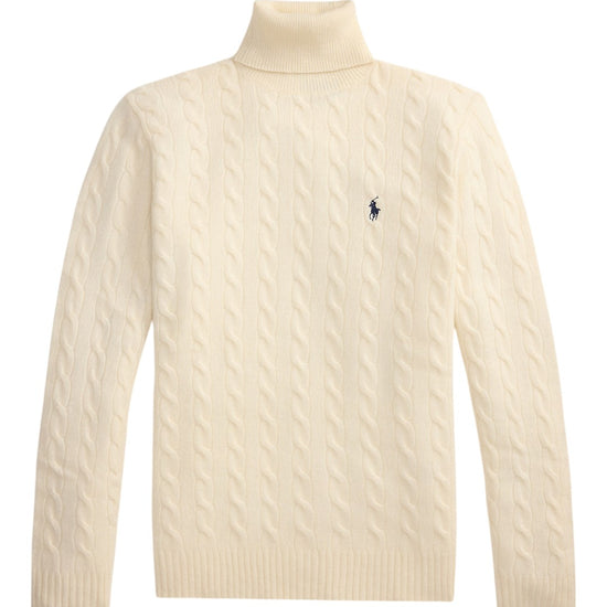 Wool Cashmere Blend Cable Knit Turtle Neck Pullover Andover Cream