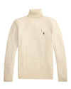 Wool Cashmere Blend Cable Knit Turtle Neck Pullover Andover Cream