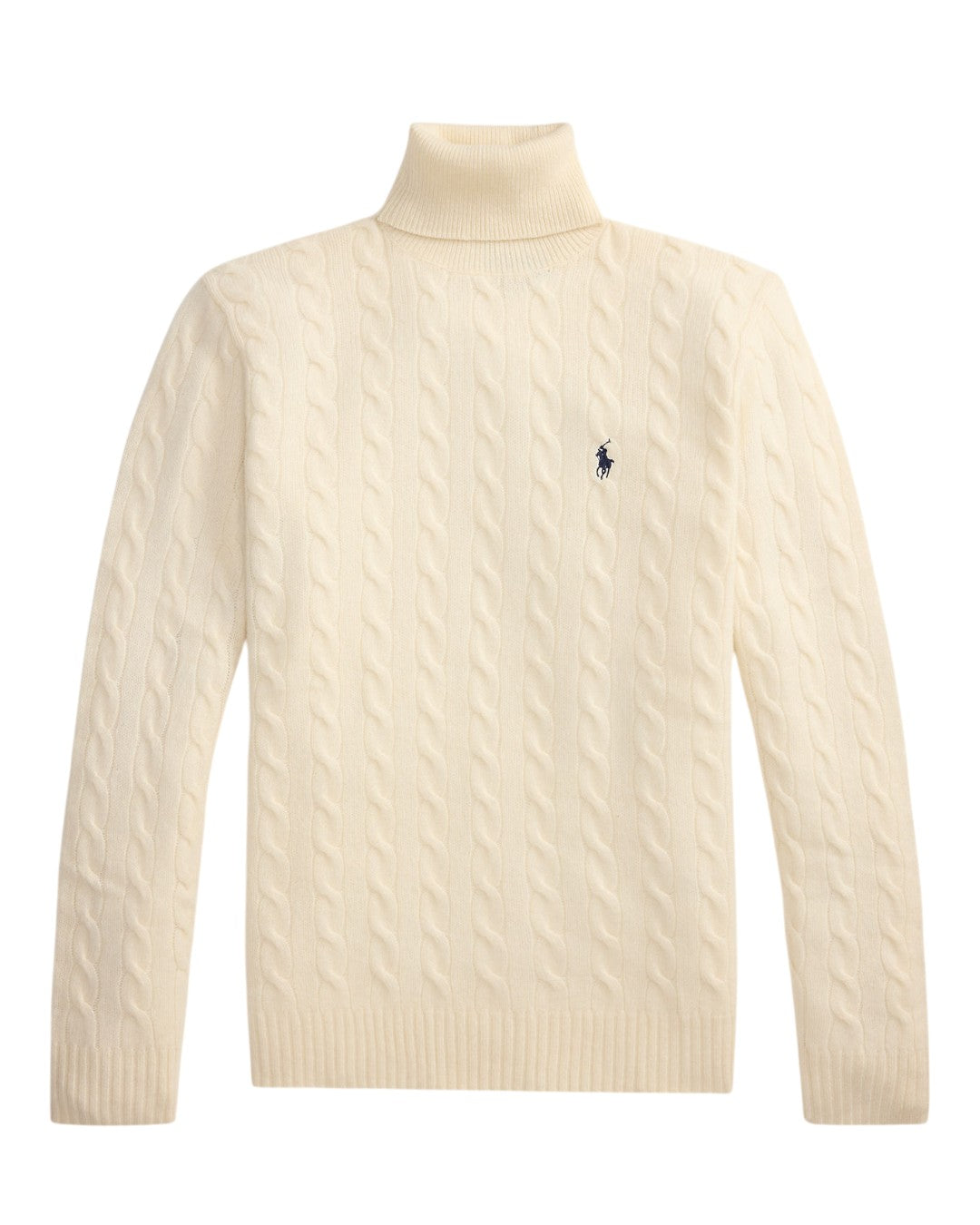 Wool Cashmere Blend Cable Knit Turtle Neck Pullover Andover Cream