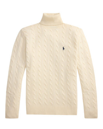 Wool Cashmere Blend Cable Knit Turtle Neck Pullover Andover Cream
