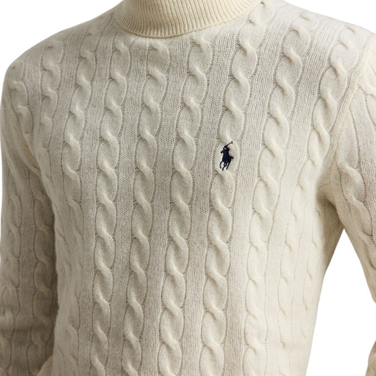Wool Cashmere Blend Cable Knit Turtle Neck Pullover Andover Cream