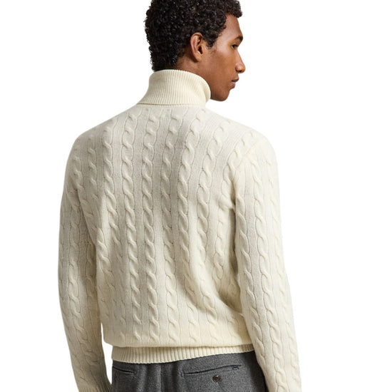 Wool Cashmere Blend Cable Knit Turtle Neck Pullover Andover Cream