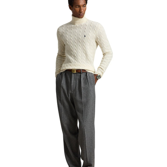 Wool Cashmere Blend Cable Knit Turtle Neck Pullover Andover Cream