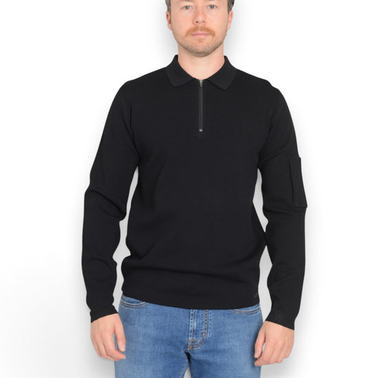 Technical Polo Zip  Pullover Black