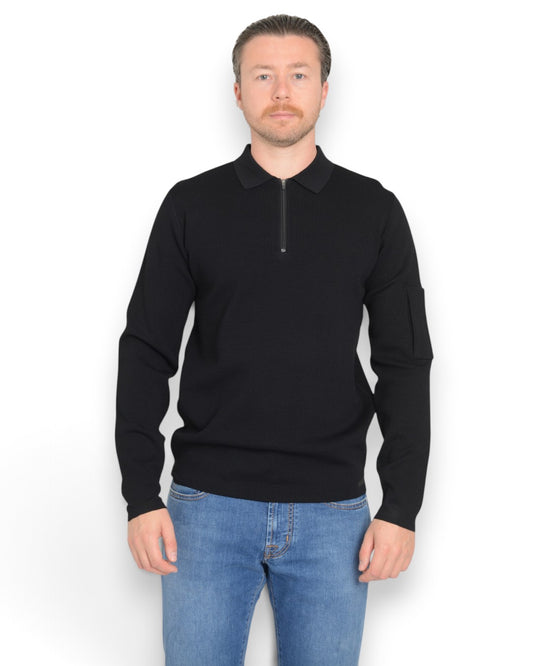 Technical Polo Zip  Pullover Black