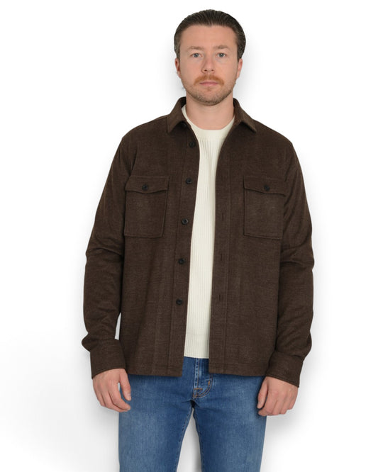 Genti Midtown Peau de Pêche Overshirt Deep Brown