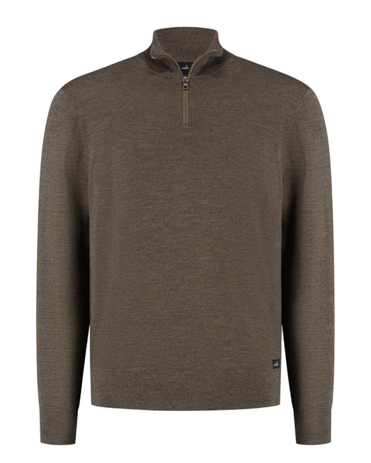 Luke Extrafine Merino Half Zip Pullover Taupe Melange