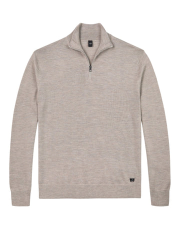 Luke Extrafine Merino Half Zip Pullover Light Taupe Melange