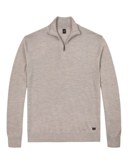 Luke Extrafine Merino Half Zip Pullover Light Taupe Melange