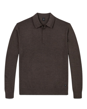Hal Extrafine Merino Polo Collar Pullover Dark Brown Melange