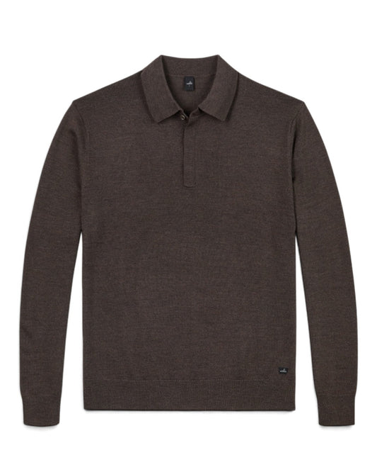 Hal Extrafine Merino Polo Collar Pullover Dark Brown Melange