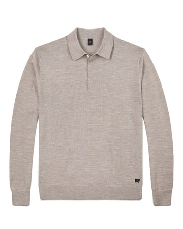 Hall Extrafine Merino Polo Collar Pullover Light Taupe Melange