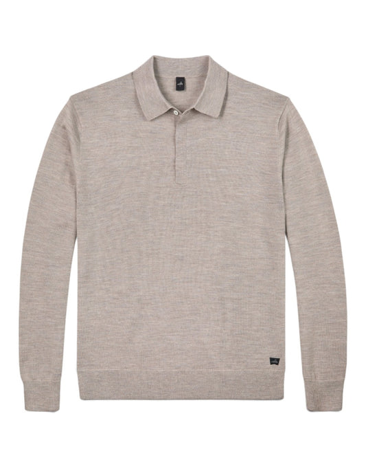 Hall Extrafine Merino Polo Collar Pullover Light Taupe Melange