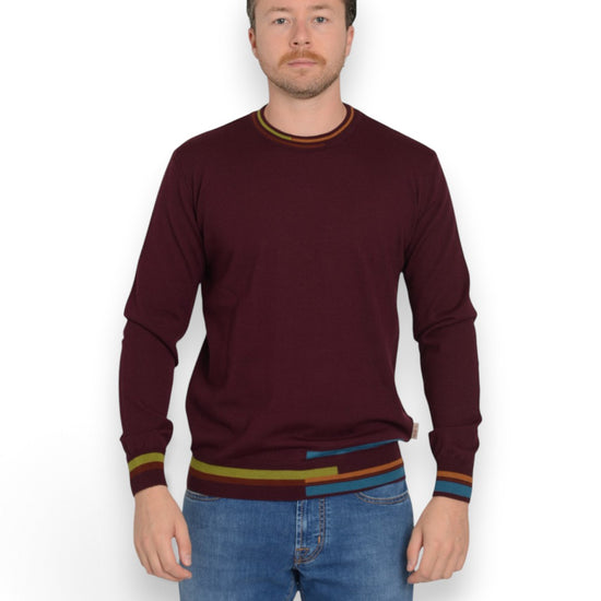 Bennett Wool Colored Details Crewneck Pullover Bordeaux