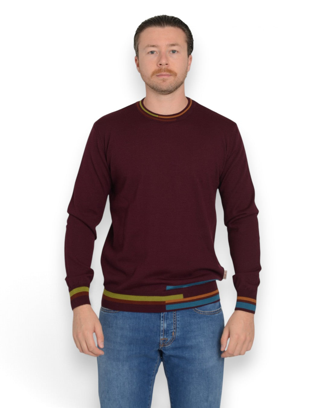 Bennett Wool Colored Details Crewneck Pullover Bordeaux