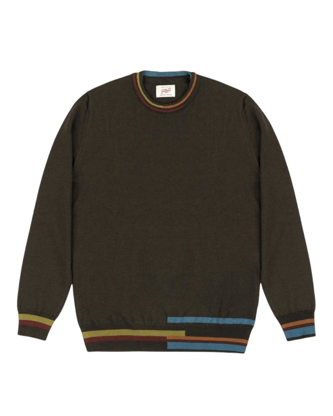 Bennett Wool Colored Details Crewneck Pullover Militare