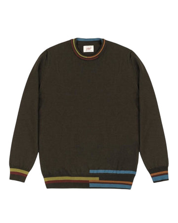 Bennett Wool Colored Details Crewneck Pullover Militare