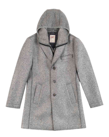 Andy Wool Blend Single-breasted Hooded Jacket Taupe
