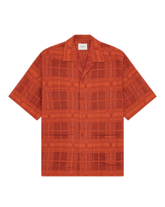 Ben Jacquard Check Relaxed Fit SS Shirt Sienna Heat