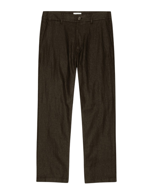 Theo Linen Slim Fit Trousers Dark Army