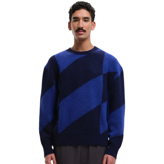 Evin Jacquard Knit Crewneck Pullover Blue