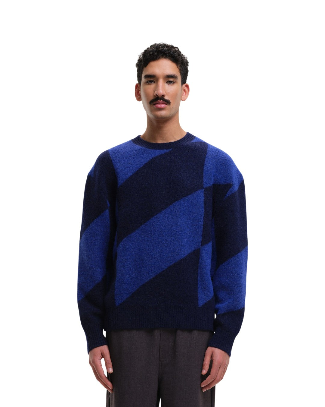Evin Jacquard Knit Crewneck Pullover Blue