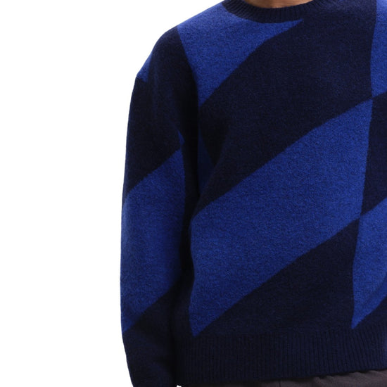Evin Jacquard Knit Crewneck Pullover Blue