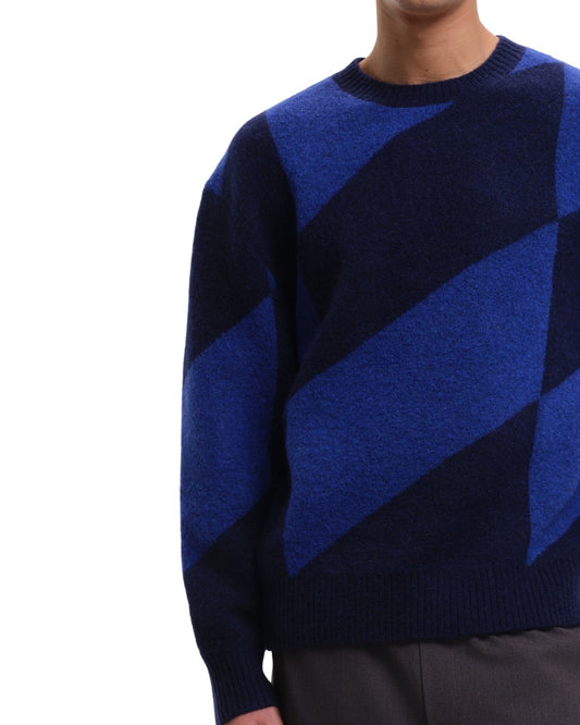 Evin Jacquard Knit Crewneck Pullover Blue