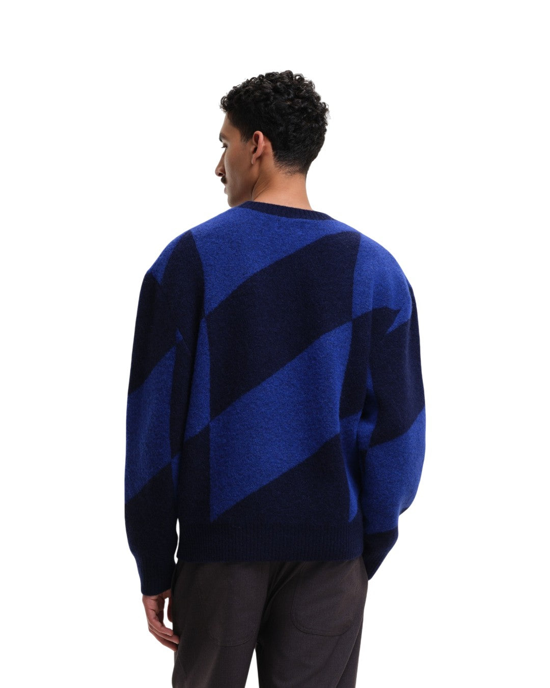 Evin Jacquard Knit Crewneck Pullover Blue
