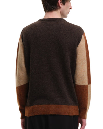 Morley Fluffy Alpaca Mix Color Block Crewneck Pullover Brown