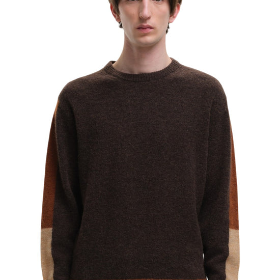 Morley Fluffy Alpaca Mix Color Block Crewneck Pullover Brown