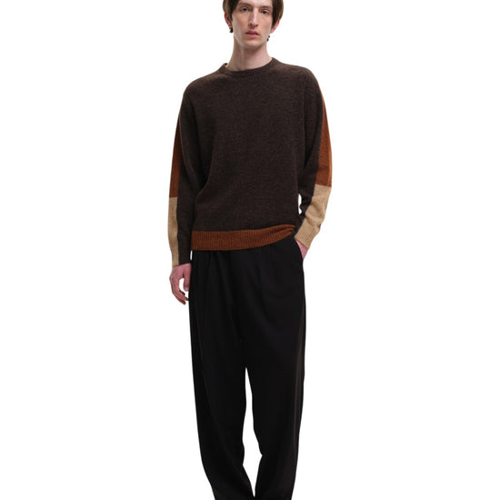Morley Fluffy Alpaca Mix Color Block Crewneck Pullover Brown
