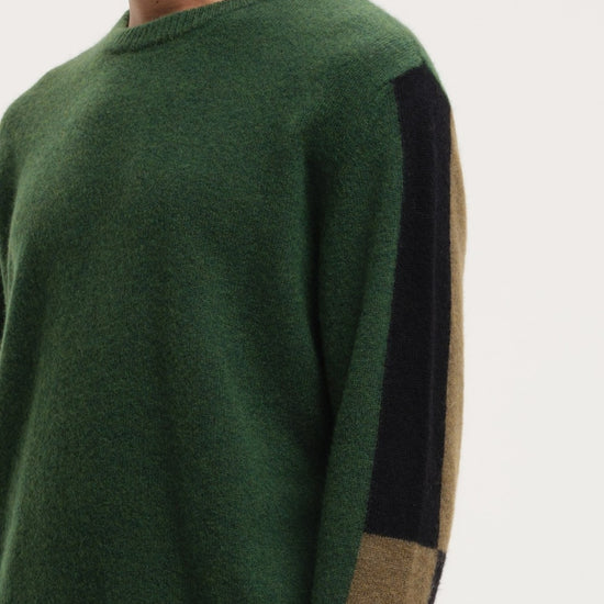 Morley Fluffy Alpaca Mix Color Block Crewneck Pullover Green