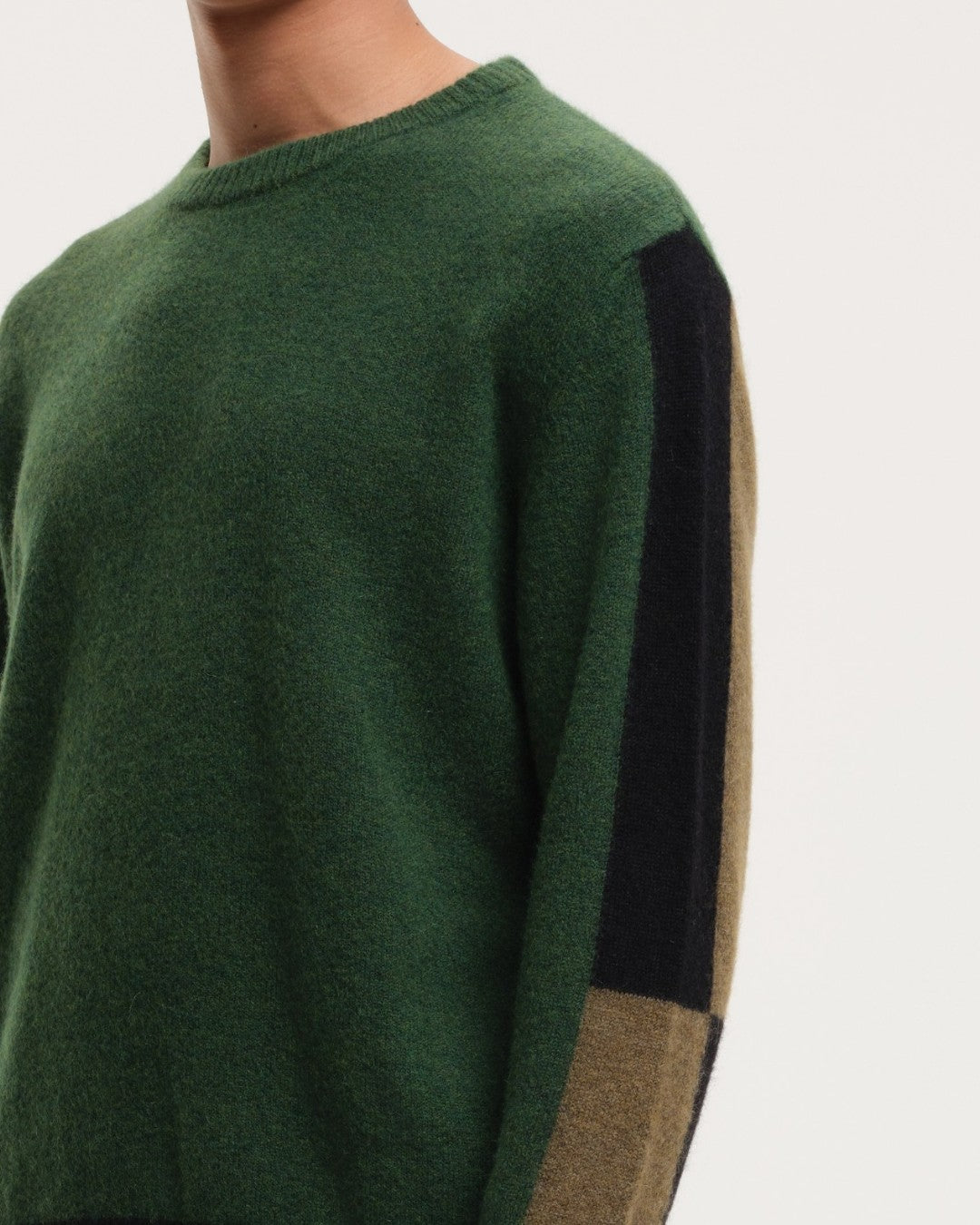 Morley Fluffy Alpaca Mix Color Block Crewneck Pullover Green
