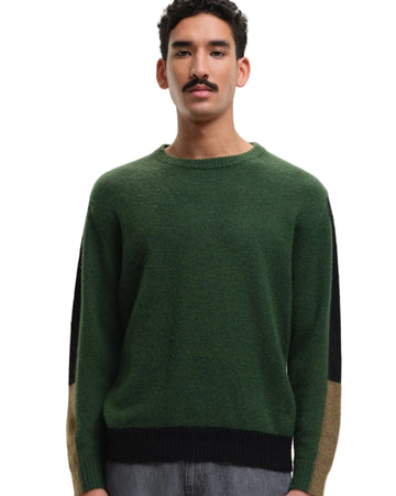 Morley Fluffy Alpaca Mix Color Block Crewneck Pullover Green