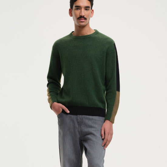 Morley Fluffy Alpaca Mix Color Block Crewneck Pullover Green