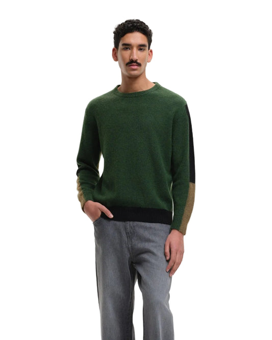 Morley Fluffy Alpaca Mix Color Block Crewneck Pullover Green